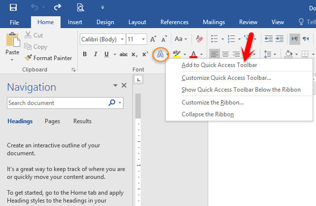 word for mac 2016 quick access toolbar